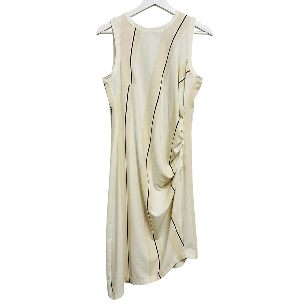 Vince Camuto Shift Dress Women 8 Cream Beige Asymmetric‎ Drape Stripe Minimalist